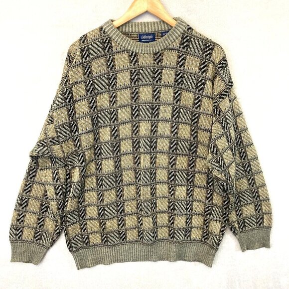 MunsingWear Other - Vintage Lifestyle Munsingwear Knit Sweater Mens Large L Tan Plaid Grandpa Dad